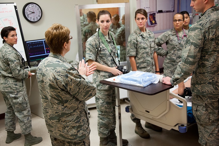 U.S. Air Force Nurses using College simulation lab