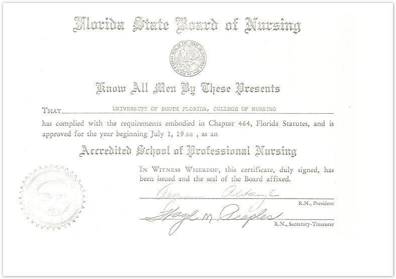 Florida Board of Nursing Accreditation Certificate