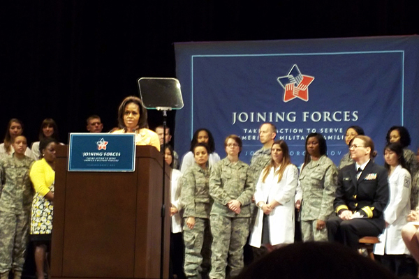 First Lady Michelle Obama and military personnel